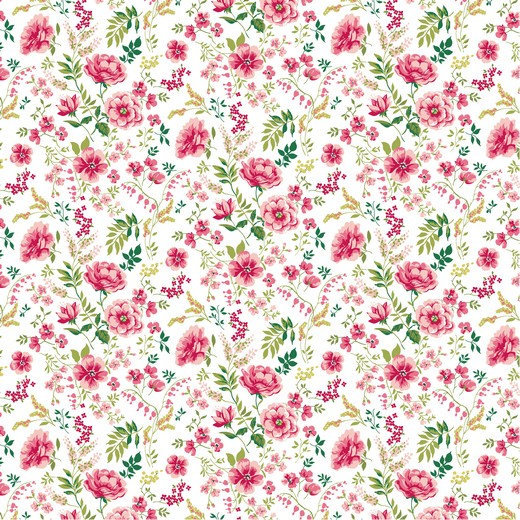 Stoff Baumwolle Popelin Blumen weiß rosa