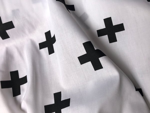 Stoff Baumwolle Popeline Kreuz schwarz weiß