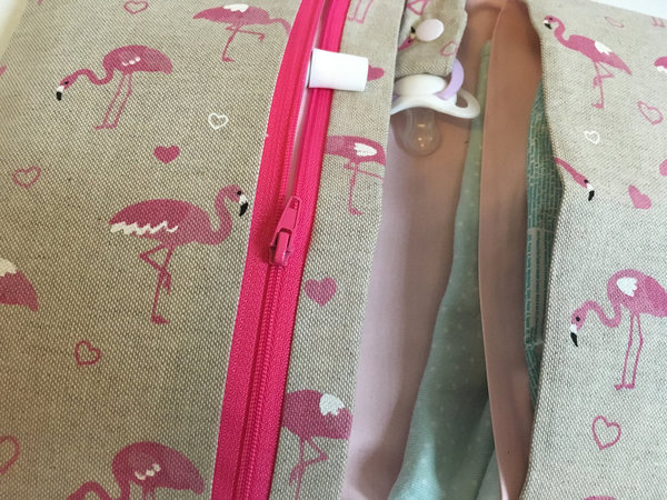 Wickeltasche Windeltasche Flamingos Grau Rosa