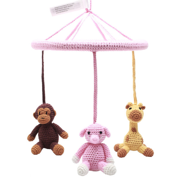 Mobile mit Affe, Giraffe und Elefant (rosa)