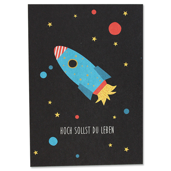Postkarte Ava&Yves Hoch sollst du leben Rakete